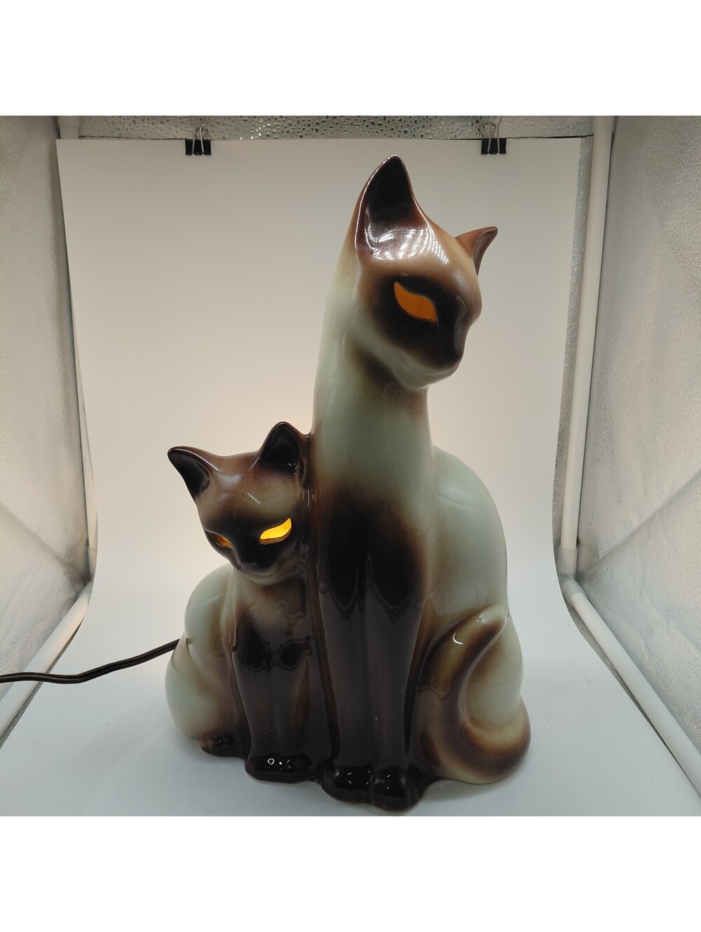 Vintage Howard Kron Siamese Cat TV Lamp MCM Ceramic Mother Kitten Working